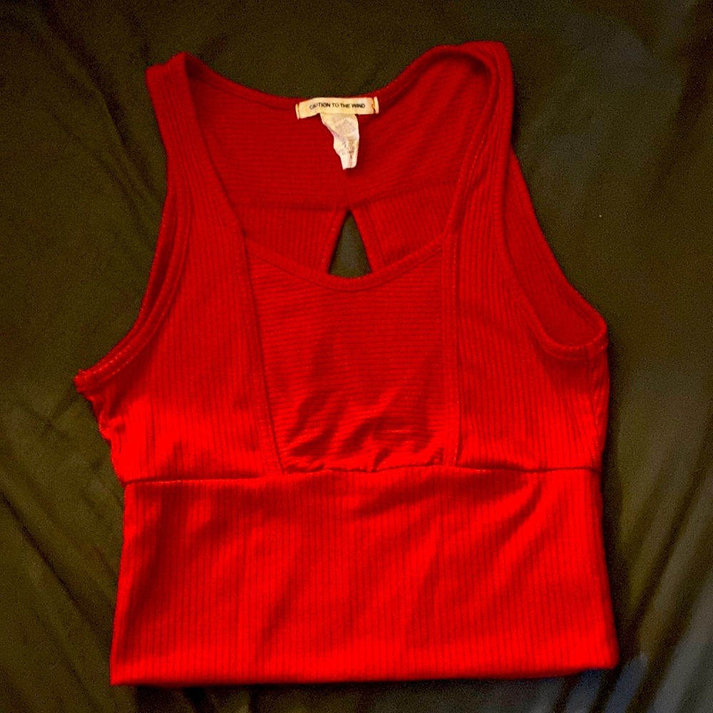 Red caution to wind crop top
